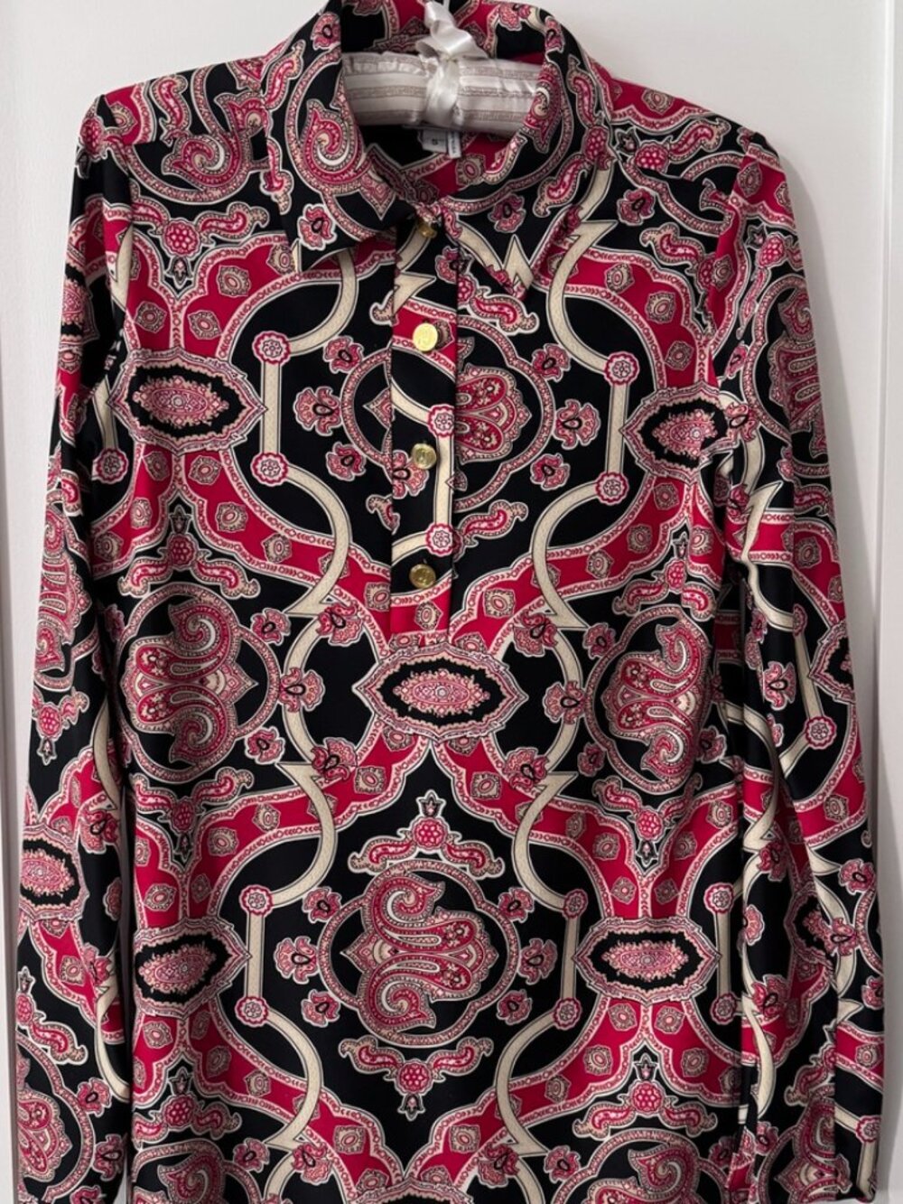 Jude Connally Red, Black, Cream Paisley Print Blouse,Excellent Condition, Size:S